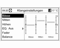 Taste TONE drücken, um das Klangeinstellungsmenü